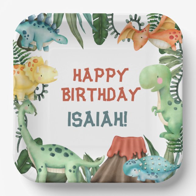 Assiettes En Carton Fête comme un dinosaure Plaques papier fête d'anni (Recto)