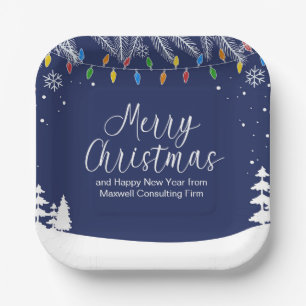 Assiettes En Carton Fête d'affaires personnalisée Joyeux Noël Bleu fes