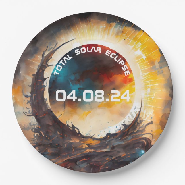 Assiettes En Carton Fête d'affichage Éclipse solaire (Devant)