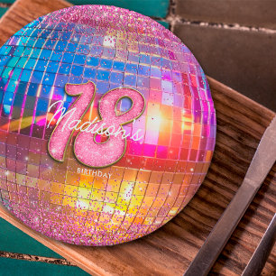 Assiettes En Carton Fête d'anniversaire 18 ans boule disco paillettes