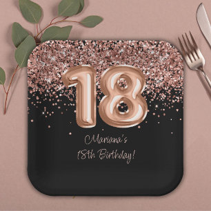 Assiettes En Carton Fête d'anniversaire 18 ans Rose Gold Black