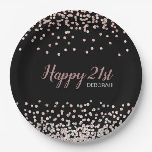 Assiettes En Carton Fête d'anniversaire 21 ans confettis rose gold arg