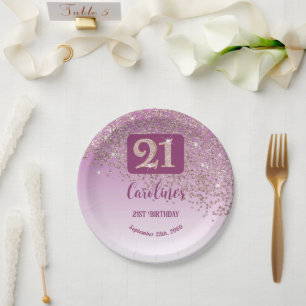 Assiettes En Carton Fête d'anniversaire 21 ans Paillettes Rose Gold Br