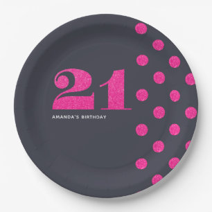 Assiettes En Carton Fête d'anniversaire 21 ans personnalisée avec pail