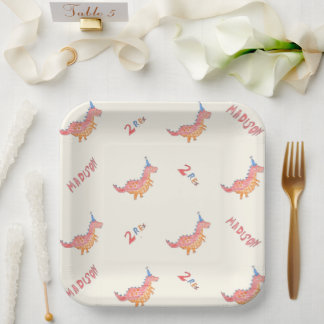 Assiettes En Carton Fête d'anniversaire 2 ans du dinosaure rouge rex 2