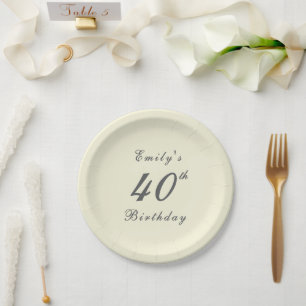 Assiettes En Carton Fête d'anniversaire 40 ans crème élégante moderne