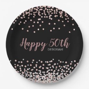 Assiettes En Carton Fête d'anniversaire 50 ans confettis rose gold arg