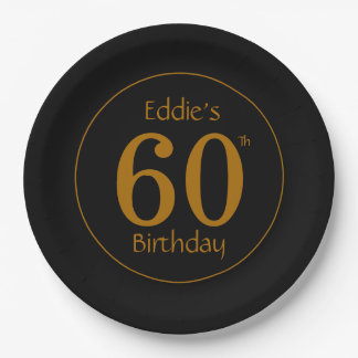Assiettes En Carton Fête d'anniversaire 60 ans noir et or