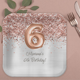 Assiettes En Carton Fête d'anniversaire 6 ans Rose Gold Argent