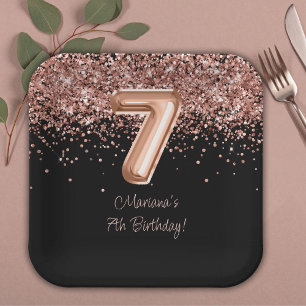 Assiettes En Carton Fête d'anniversaire 7 ans Rose Gold Black