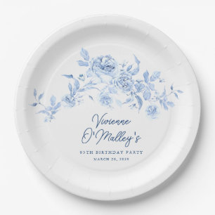Assiettes En Carton Fête d'anniversaire 85 ans Fleur Rose Bleue Person