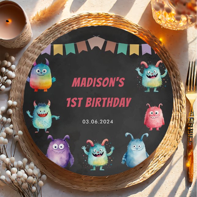 Assiettes En Carton Fête d'anniversaire à thème de Little Monster (Créateur téléchargé)