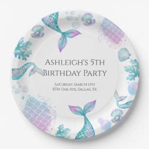 Assiettes En Carton Fête d'anniversaire à thème de sirène turquoise