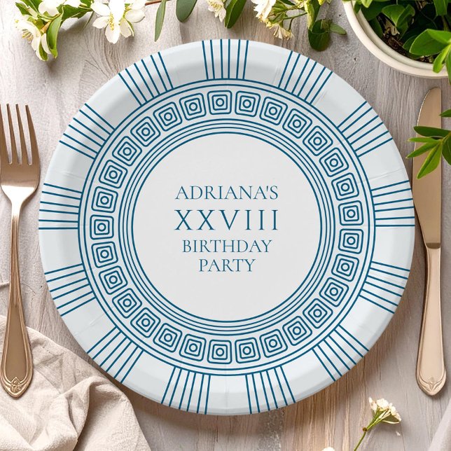 Assiettes En Carton Fête d'anniversaire à thème Grèce antique en bleu (Créateur téléchargé)