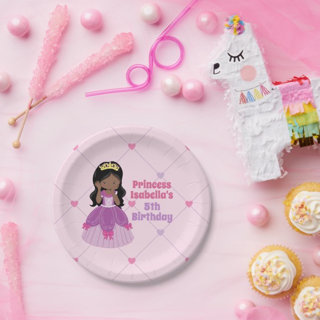 Assiettes En Carton Fête d'anniversaire afro-américaine de princesse r (Fête)