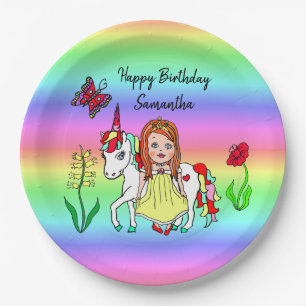 Assiettes En Carton Fête d'anniversaire Arc-en-ciel, Princesse et Lico