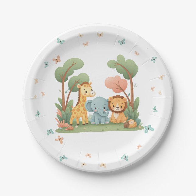 Assiettes En Carton Fête d'anniversaire au zoo (Devant)
