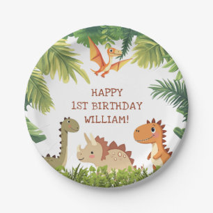 Assiettes En Carton Fête d'anniversaire avec verdure de dinosaure mign