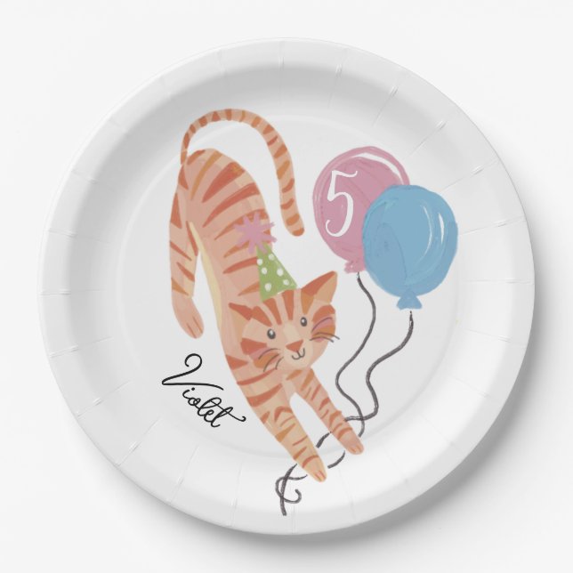 Assiettes En Carton Fête d'Anniversaire Cat-Tastic Personnalisée (Devant)