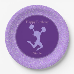 Assiettes En Carton Fête d'Anniversaire Cheerleader Étincelle violette