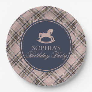 Assiettes En Carton Fête d'anniversaire Cheval à bascule Tartan à carr