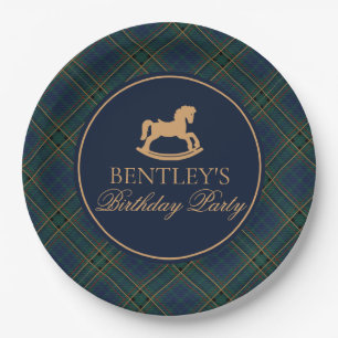 Assiettes En Carton Fête d'anniversaire Cheval à bascule Tartan Plaid