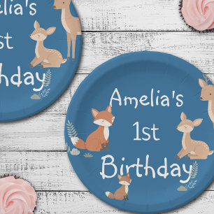 Assiettes En Carton Fête d'anniversaire d'animaux des bois