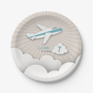 Assiettes En Carton Fête d'anniversaire d'avion - bleu