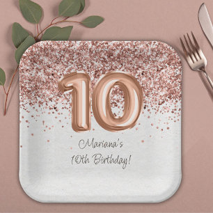 Assiettes En Carton Fête d'anniversaire de 10 ans Rose Gold
