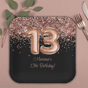 Assiettes En Carton Fête d'anniversaire de 13 ans Rose Gold Black