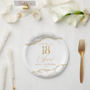 Assiettes En Carton Fête d'anniversaire de 18 ans en agate or blanc él