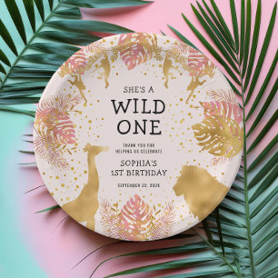 Assiettes En Carton Fête d'anniversaire de 1 an pour filles Safari Jun