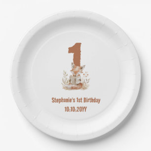Assiettes En Carton Fête d'anniversaire de 1 an Renard des Bois lisant
