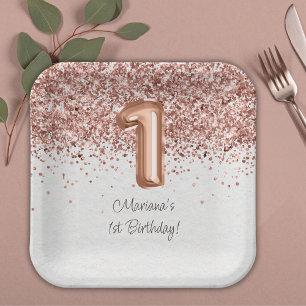 Assiettes En Carton Fête d'anniversaire de 1 an Rose Gold