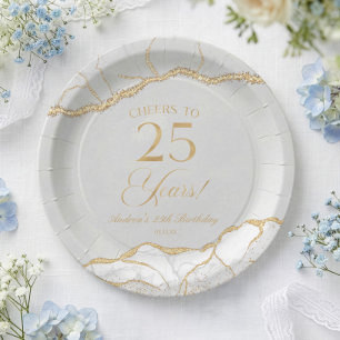 Assiettes En Carton Fête d'anniversaire de 25 ans élégante en agate et