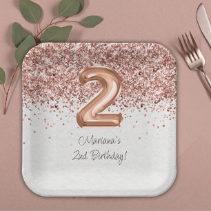 Assiettes En Carton Fête d'anniversaire de 2 ans Rose Gold