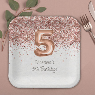 Assiettes En Carton Fête d'anniversaire de 5 ans Rose Gold