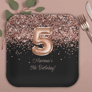 Assiettes En Carton Fête d'anniversaire de 5 ans Rose Gold Black