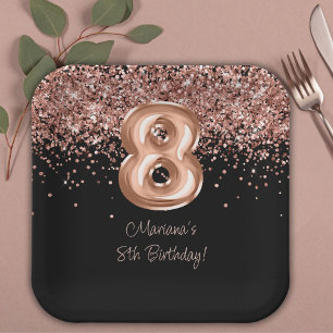 Assiettes En Carton Fête d'anniversaire de 8 ans Rose Gold Black