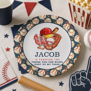 Assiettes En Carton Fête d'anniversaire de baseball bleu marine pour e