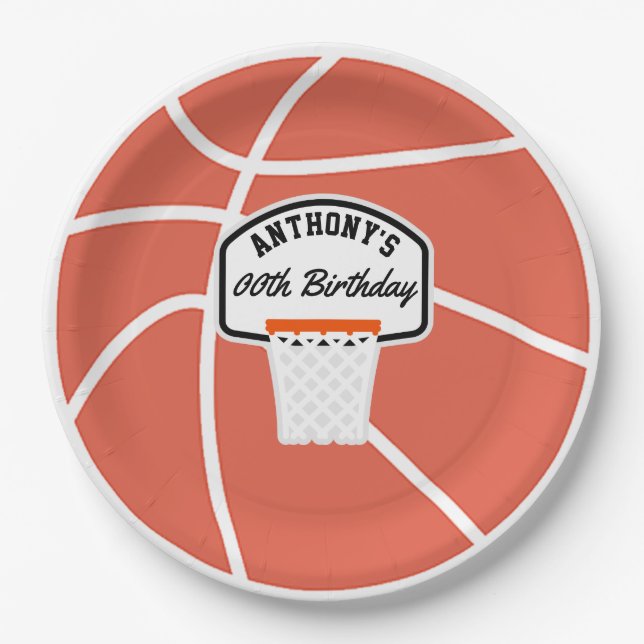 Assiettes En Carton Fête d'anniversaire de basket-ball personnalisée (Devant)