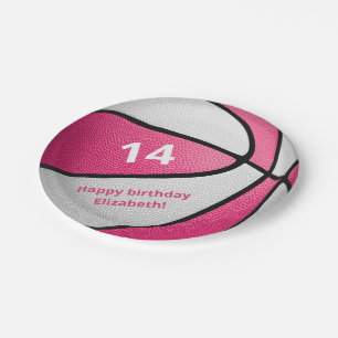 Assiettes En Carton fête d'anniversaire de basket-ball rose