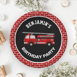 Assiettes En Carton Fête d'anniversaire de camion de pompiers