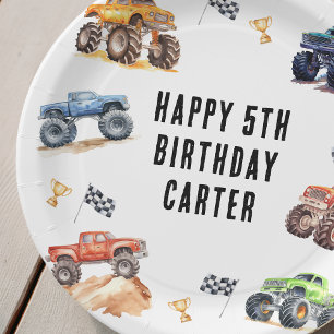 Assiettes En Carton Fête d'anniversaire de camions monstres pour enfan