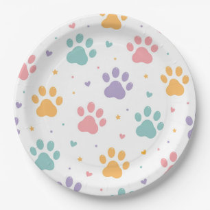 Assiettes En Carton Fête d'anniversaire de chien avec empreinte de pat