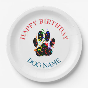 Assiettes En Carton Fête d'anniversaire de chien personnalisée blanche