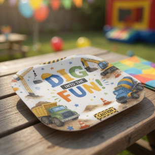 Assiettes En Carton Fête d'anniversaire de construction   Creusez dans