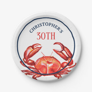 Assiettes En Carton Fête d'anniversaire de crabe d'été 30ème