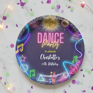 Assiettes En Carton Fête d'anniversaire de danse néon