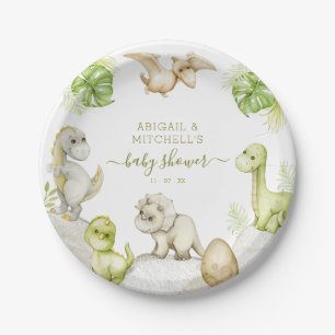 Assiettes En Carton Fête d'anniversaire de dinosaure à l'aquarelle
